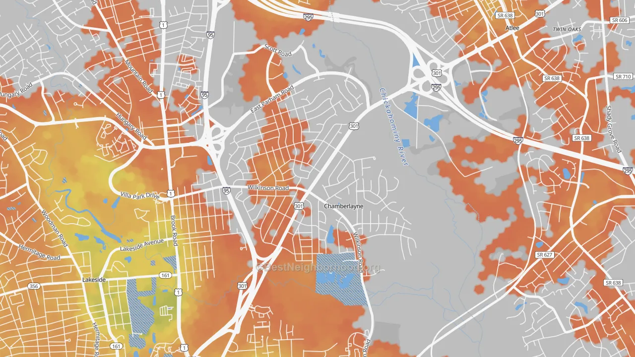 Bike Grade map of Chamberlayne, VA
