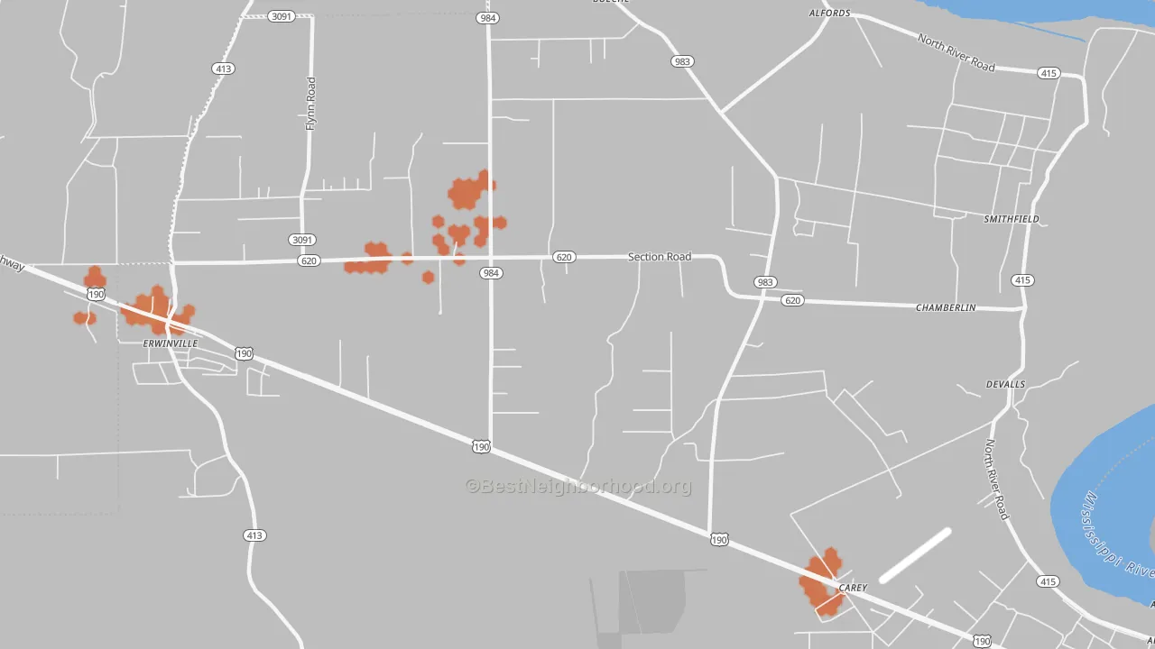 Bike Grade map of Chamberlin, LA