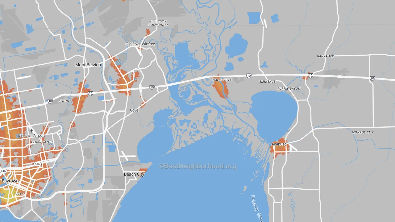 Bike Grade map of Chambers County, TX