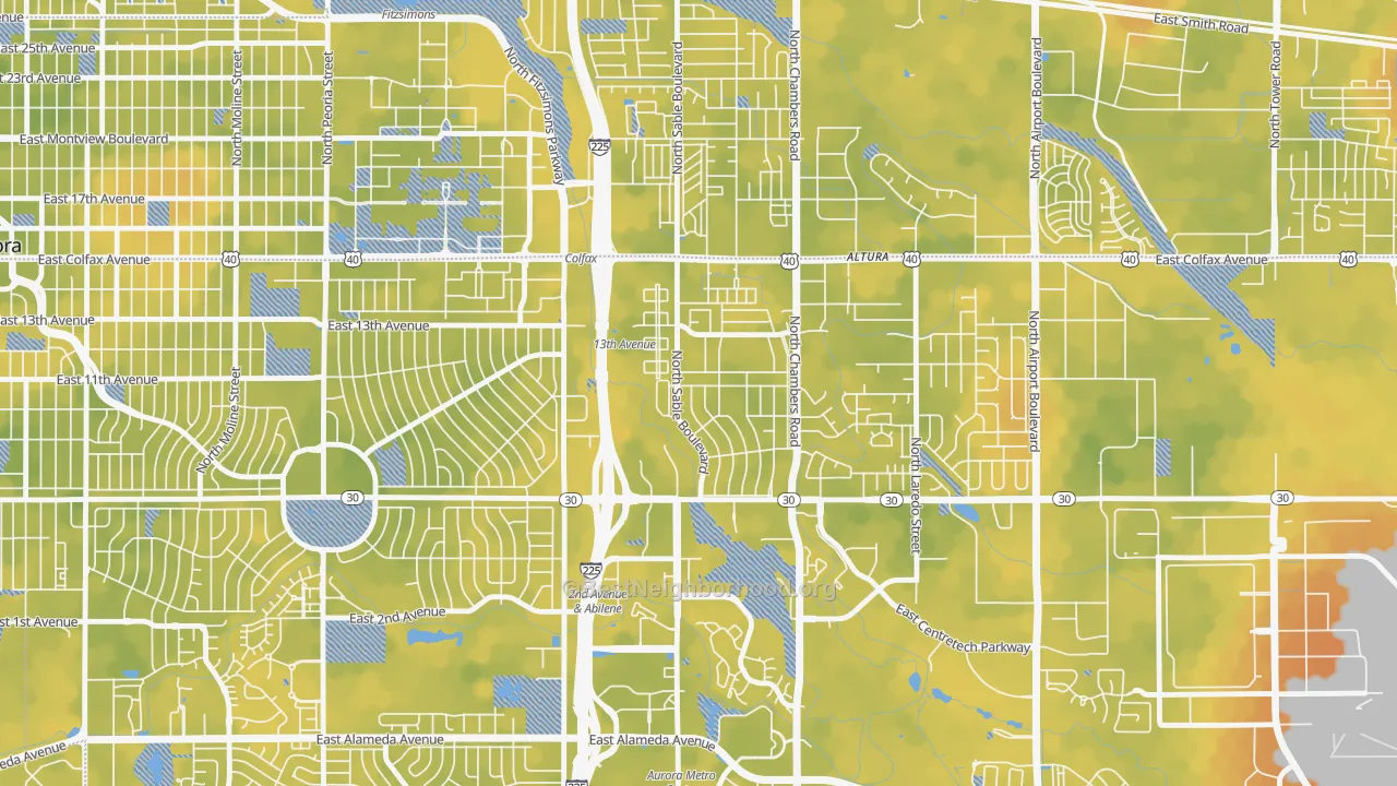 Bike Grade map of Chambers Heights, Aurora, CO