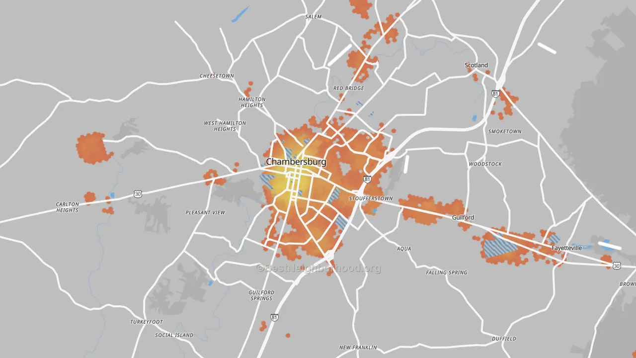 Bike Grade map of Chambersburg, PA