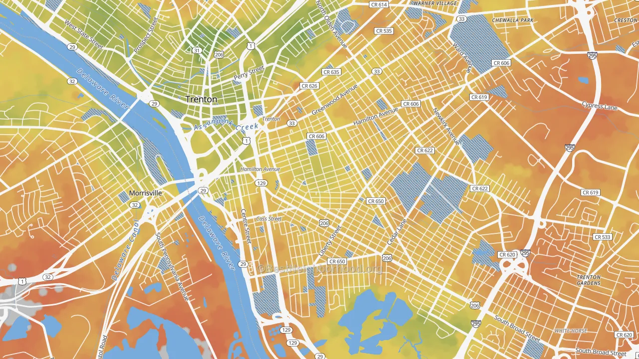 Bike Grade map of Chambersburg, Trenton, NJ