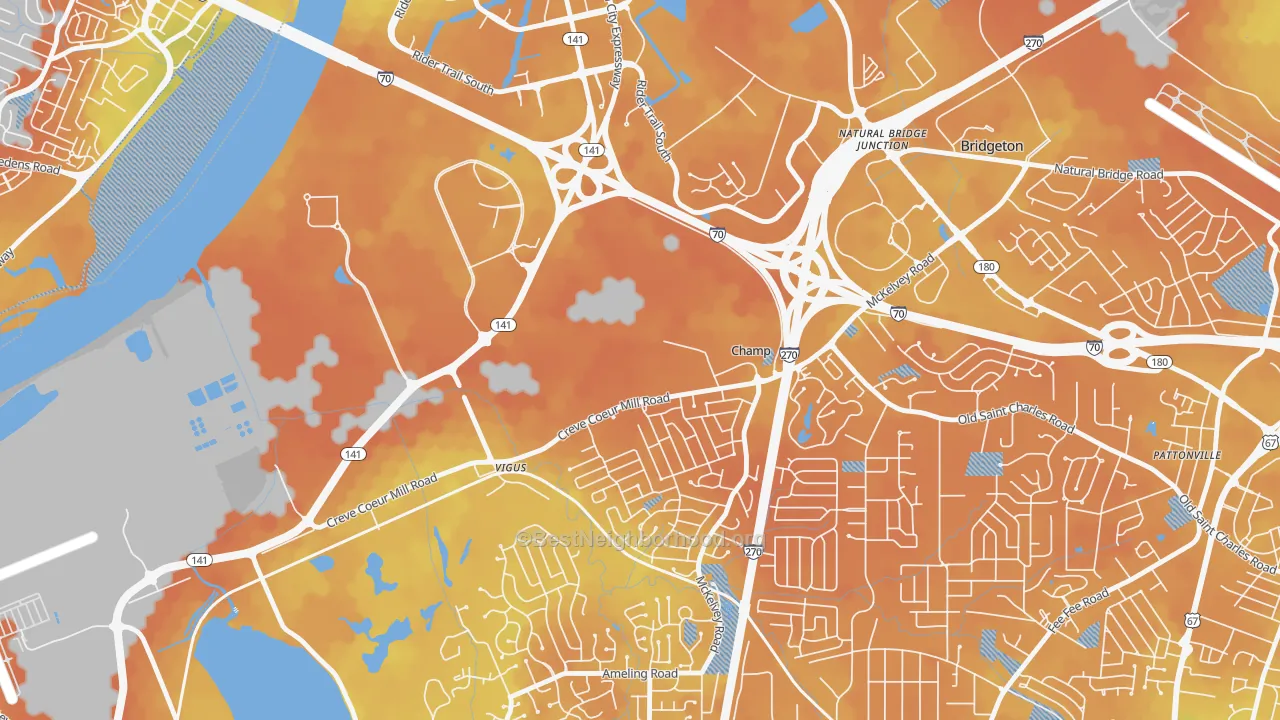 Bike Grade map of Champ, MO