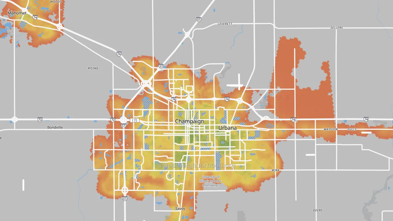 Bike Grade map of Champaign County, IL