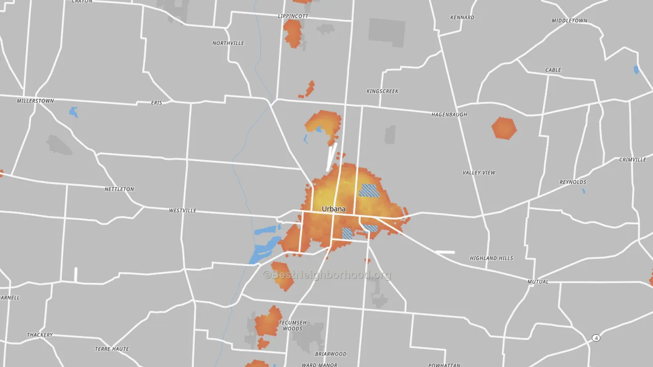 Bike Grade map of Champaign County, OH