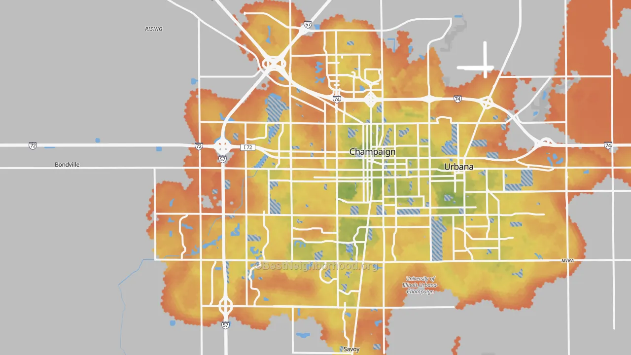 Bike Grade map of Champaign, IL