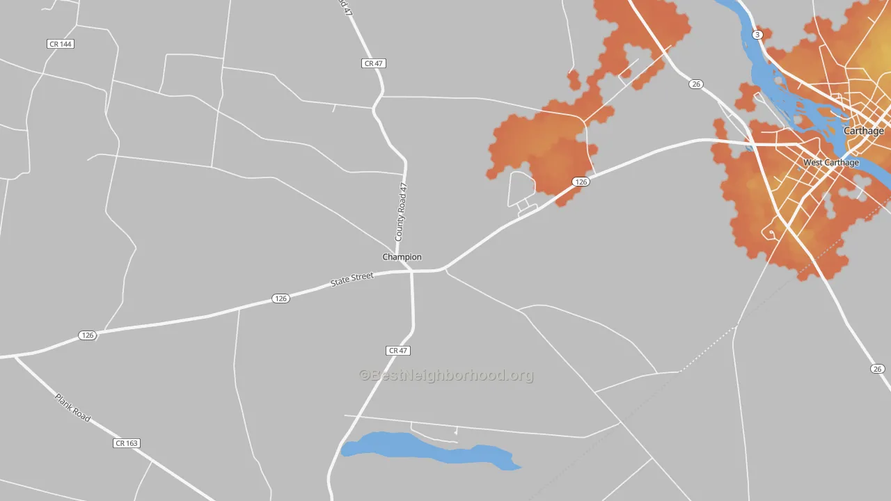 Bike Grade map of Champion, NY