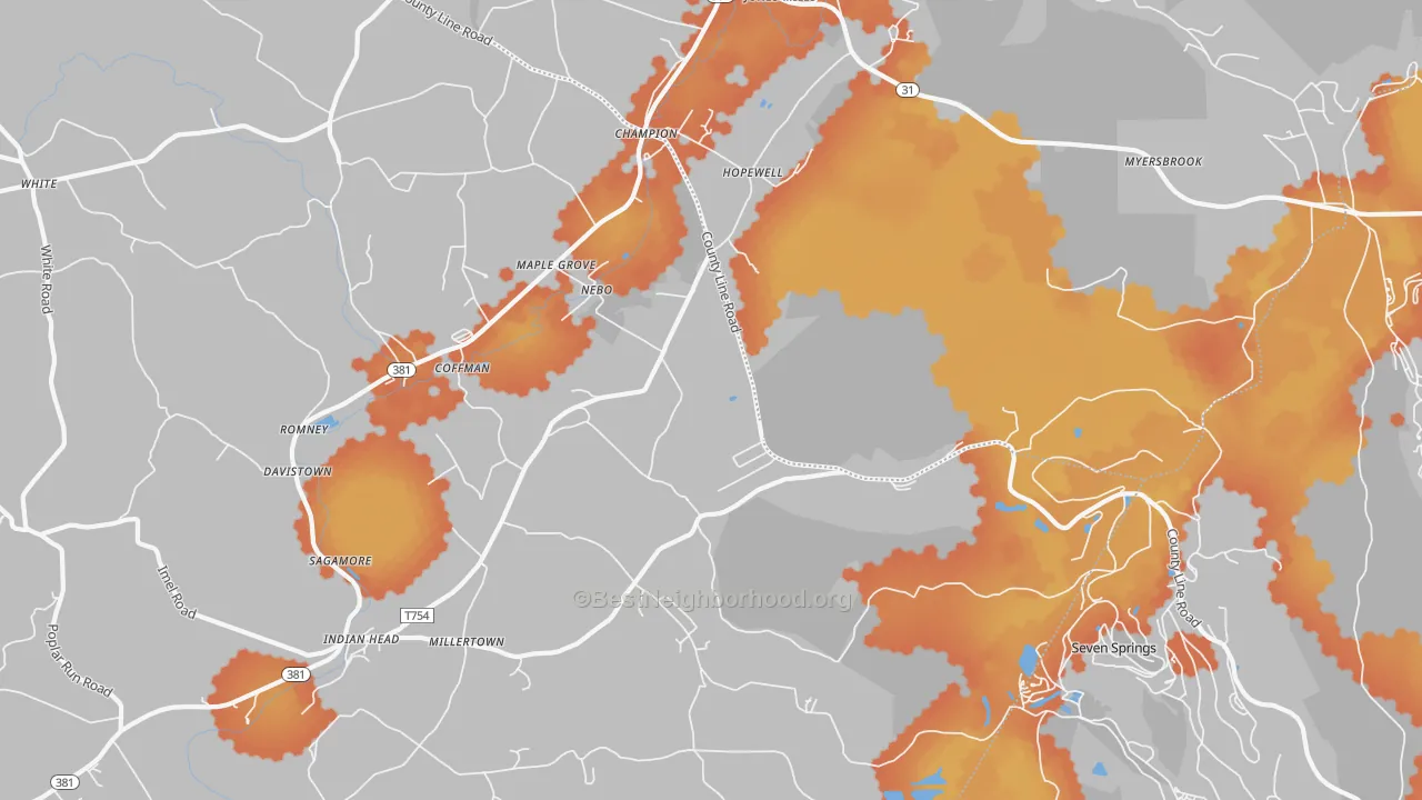 Bike Grade map of Champion, PA