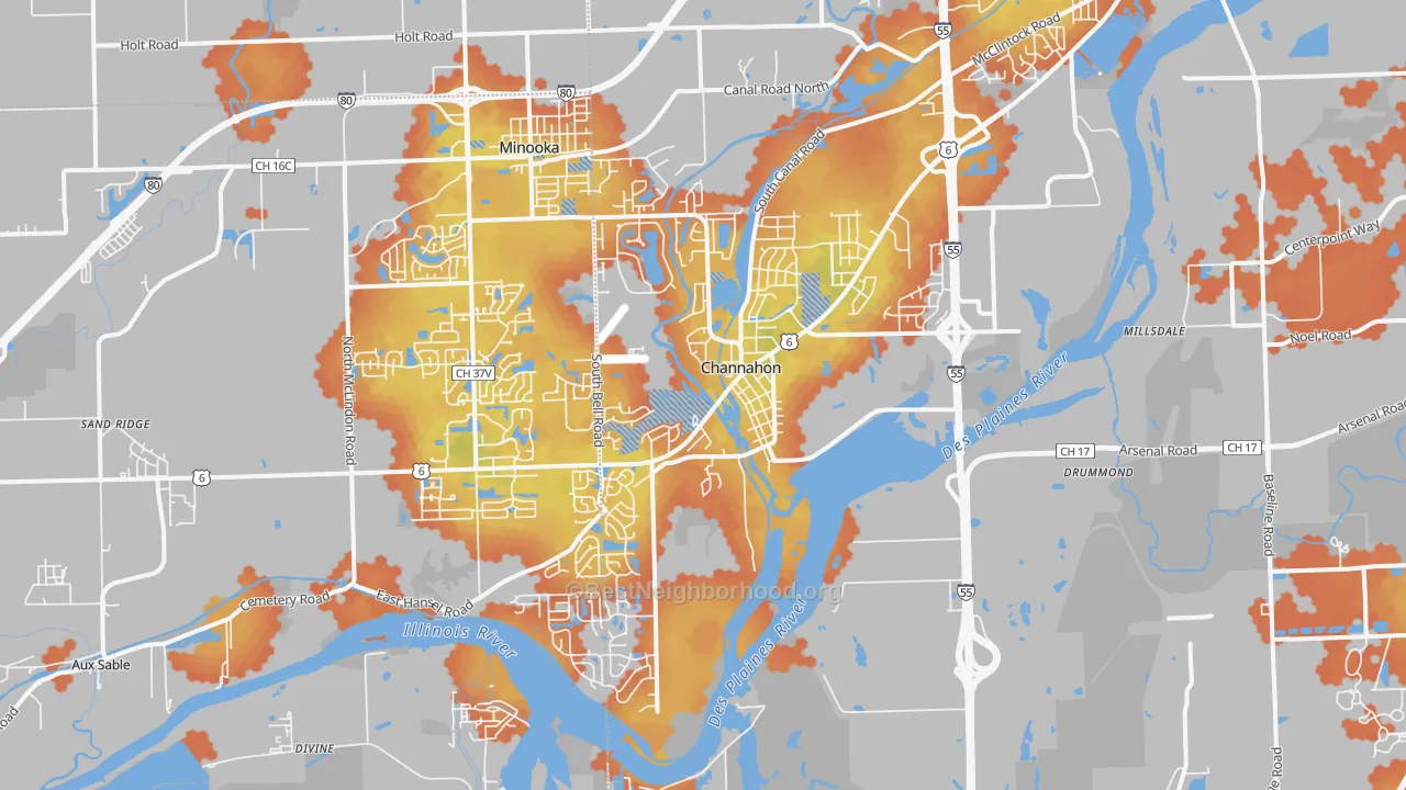 Bike Grade map of Channahon, IL