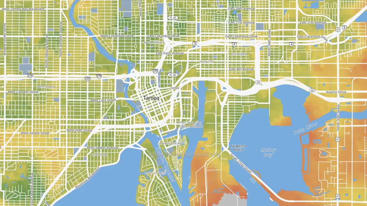 Bike Grade map of Channelside, Tampa, FL