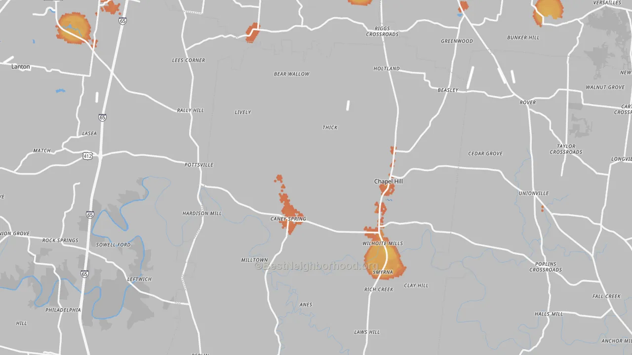 Bike Grade map of Chapel Hill, TN