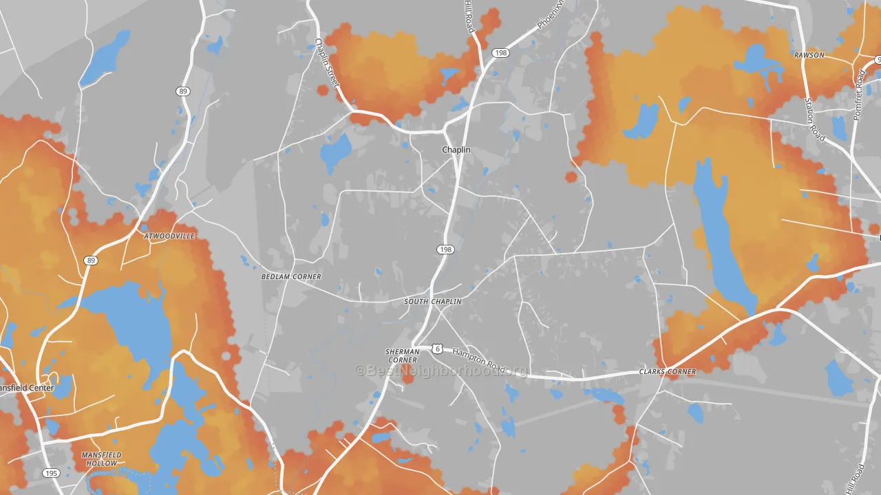 Bike Grade map of Chaplin, CT