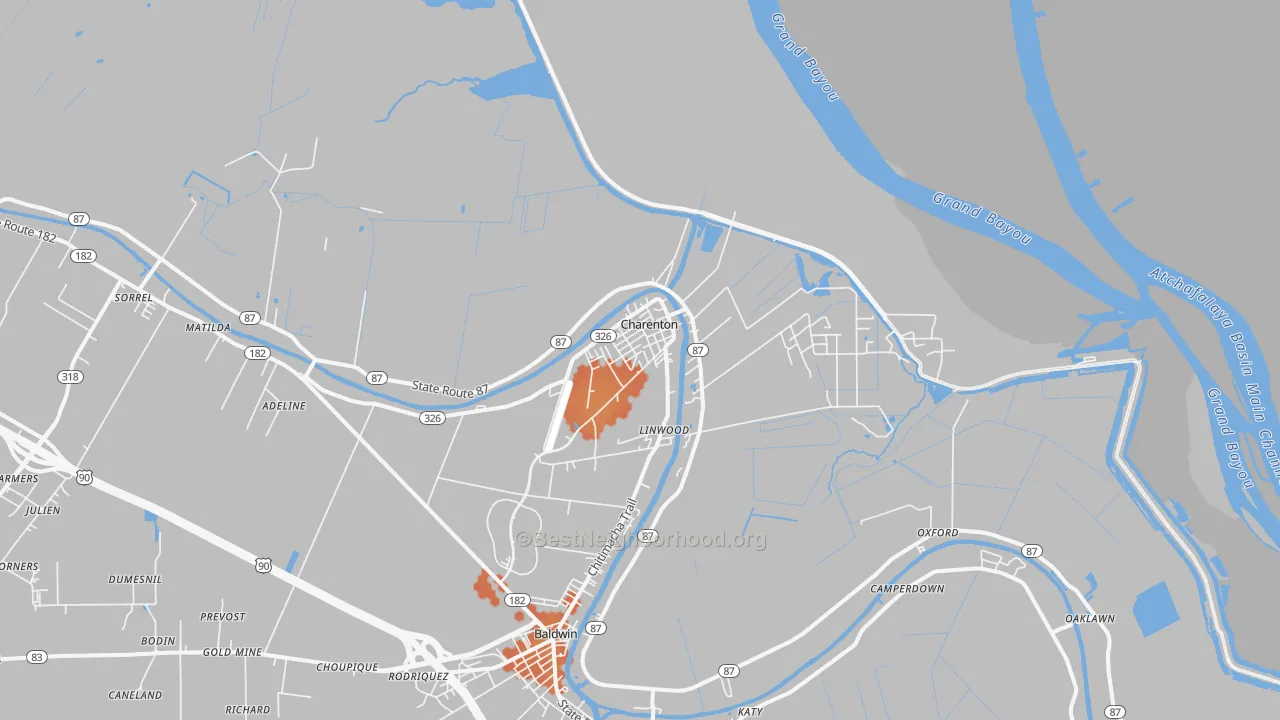Bike Grade map of Charenton, LA