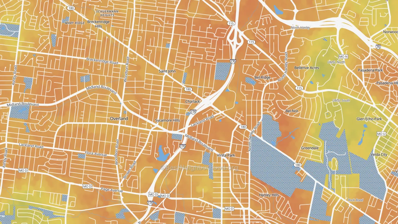 Bike Grade map of Charlack, MO