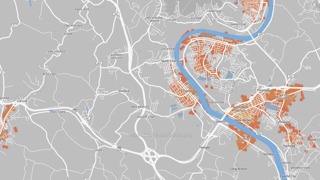 Bike Grade map of Charleroi, PA