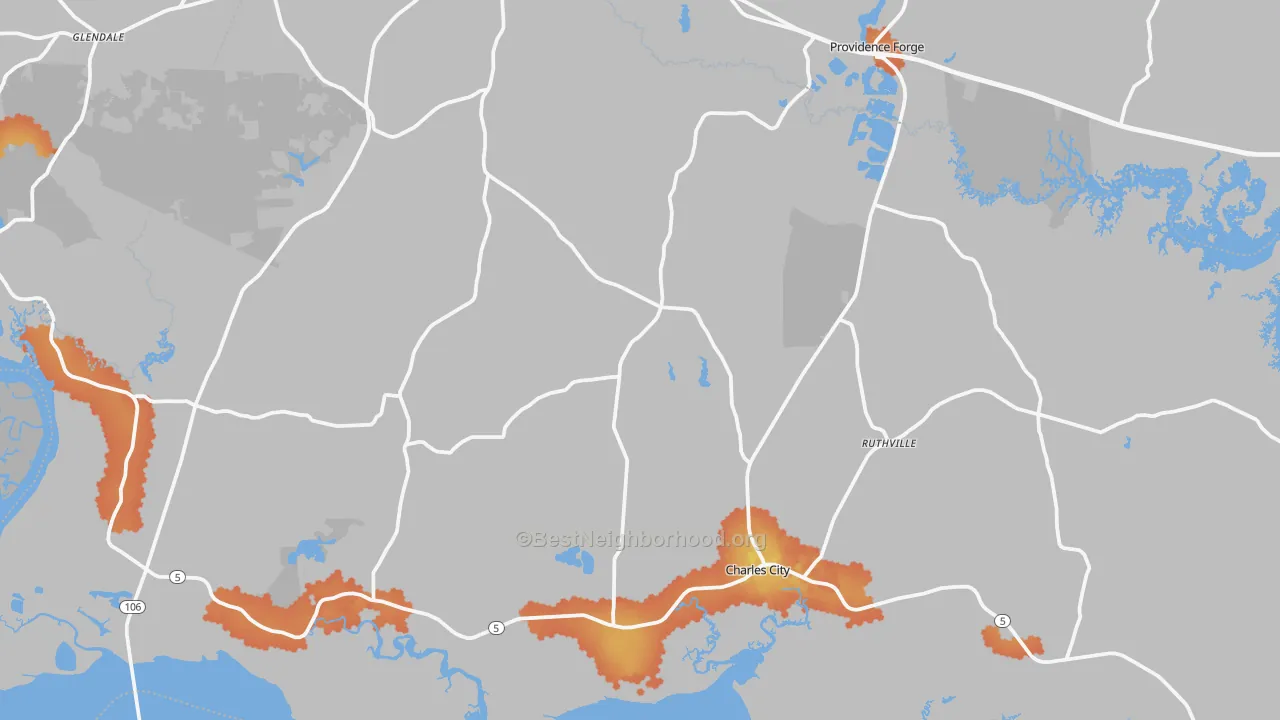 Bike Grade map of Charles City County, VA