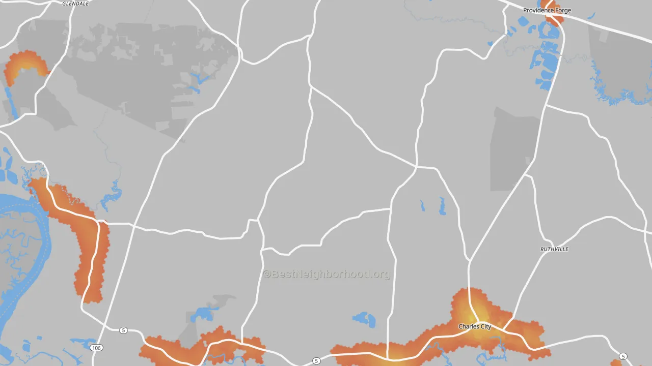 Bike Grade map of Charles City, VA