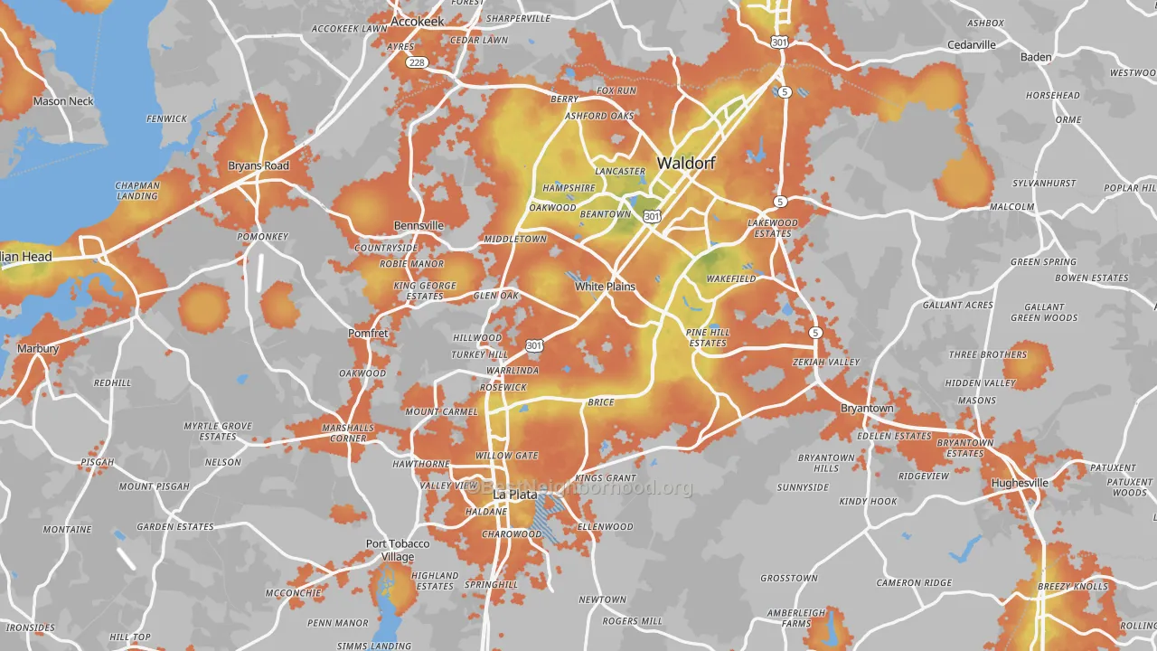 Bike Grade map of Charles County, MD