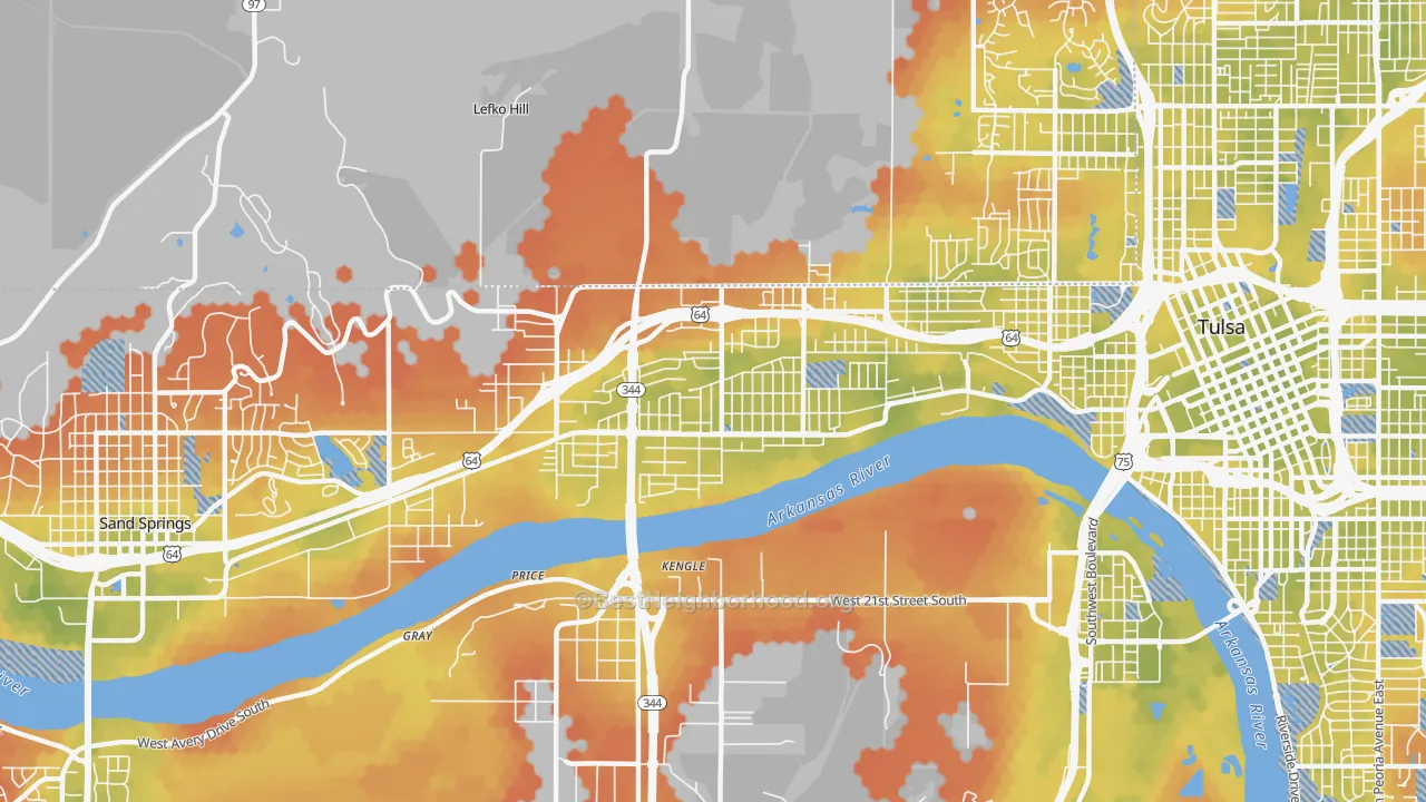 Bike Grade map of Charles Page, Tulsa, OK