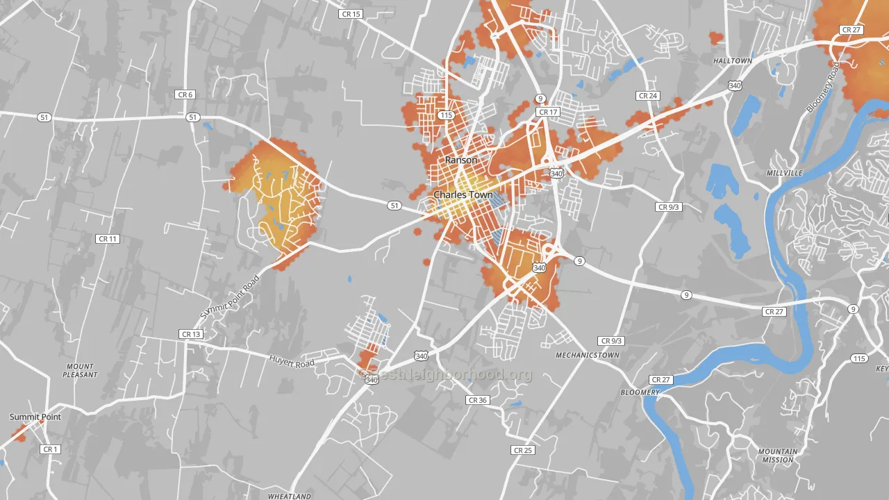 Bike Grade map of Charles Town, WV