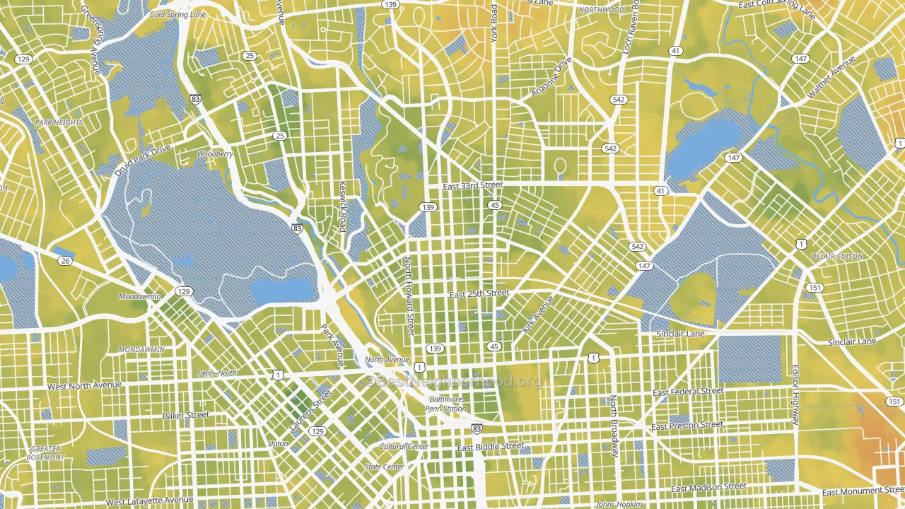 Bike Grade map of Charles Village, Baltimore, MD