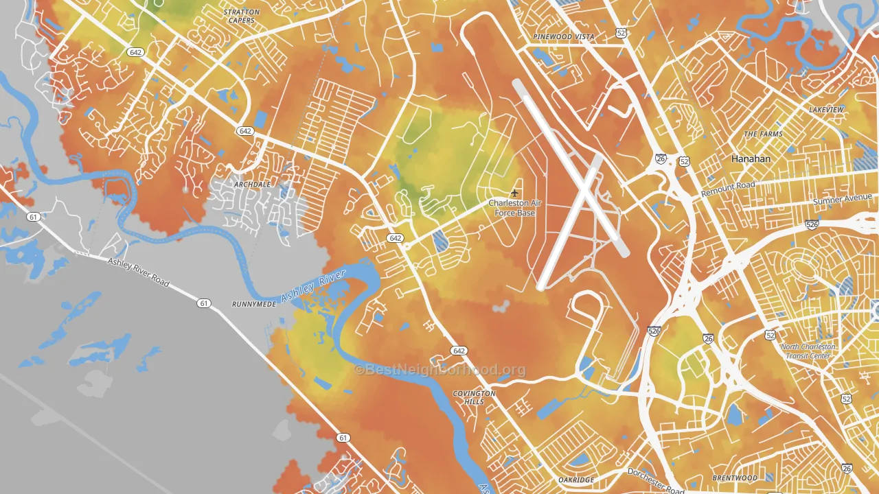 Bike Grade map of Charleston Afb, SC