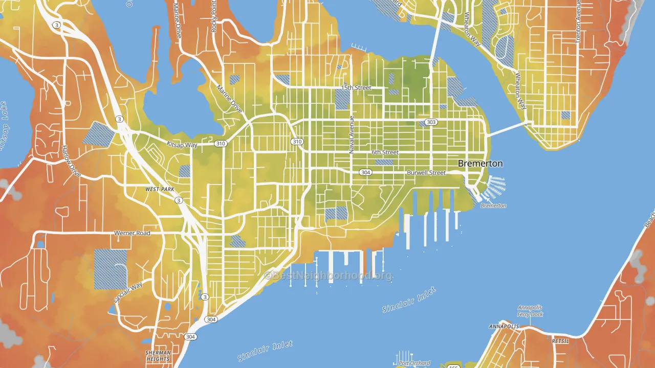 Bike Grade map of Charleston, Bremerton, WA