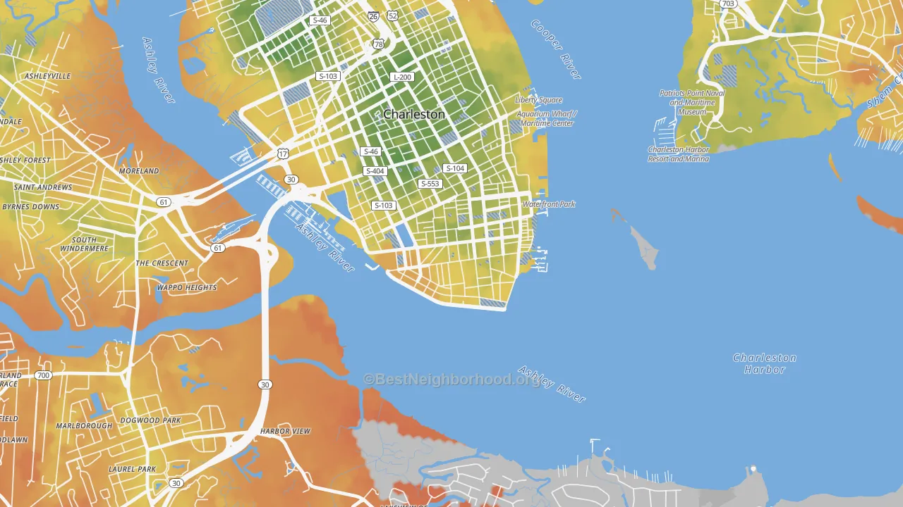 Bike Grade map of Charleston Historic District, Charleston, SC
