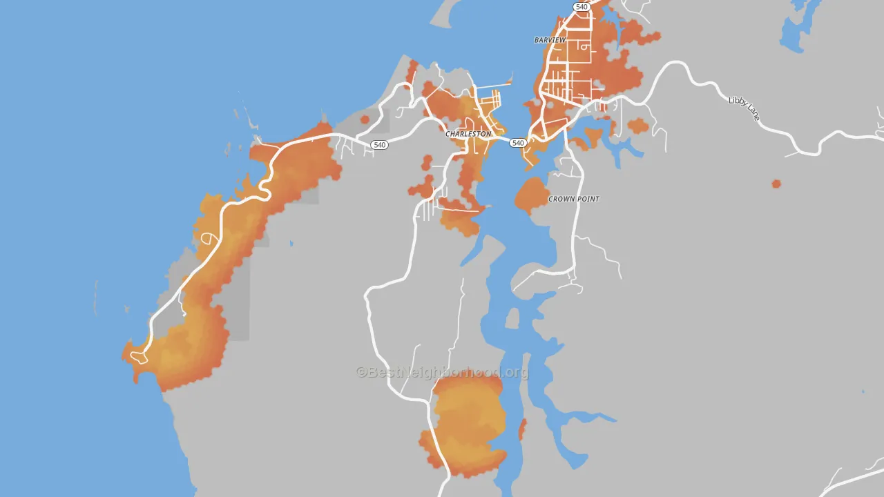 Bike Grade map of Charleston, OR