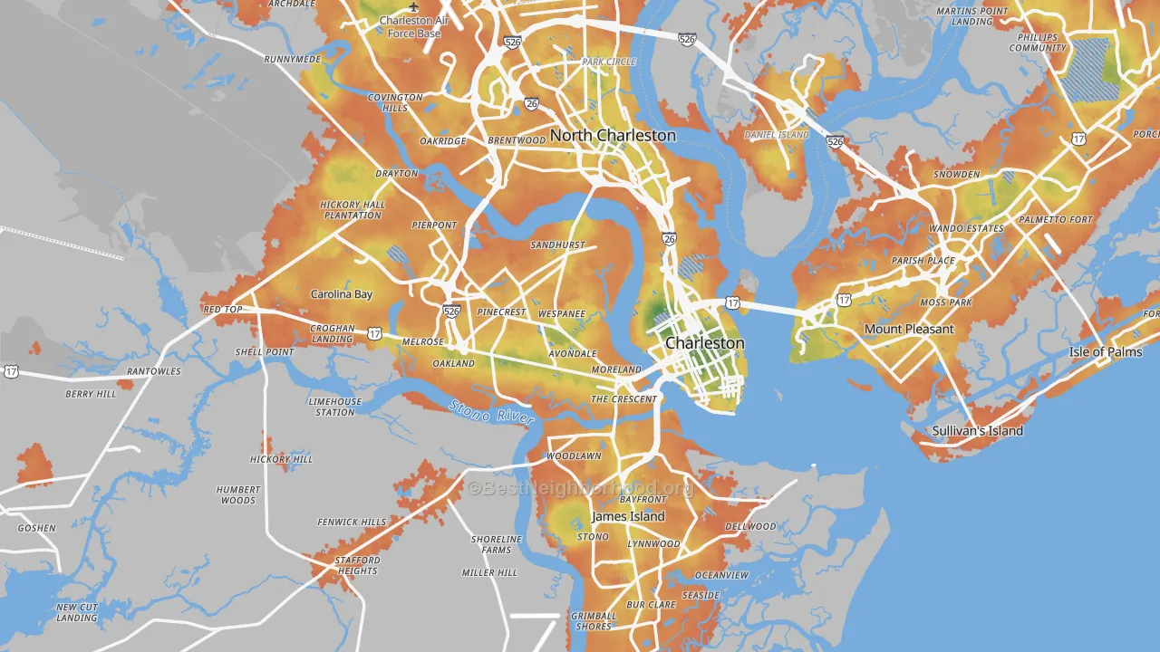 Bike Grade map of Charleston, SC