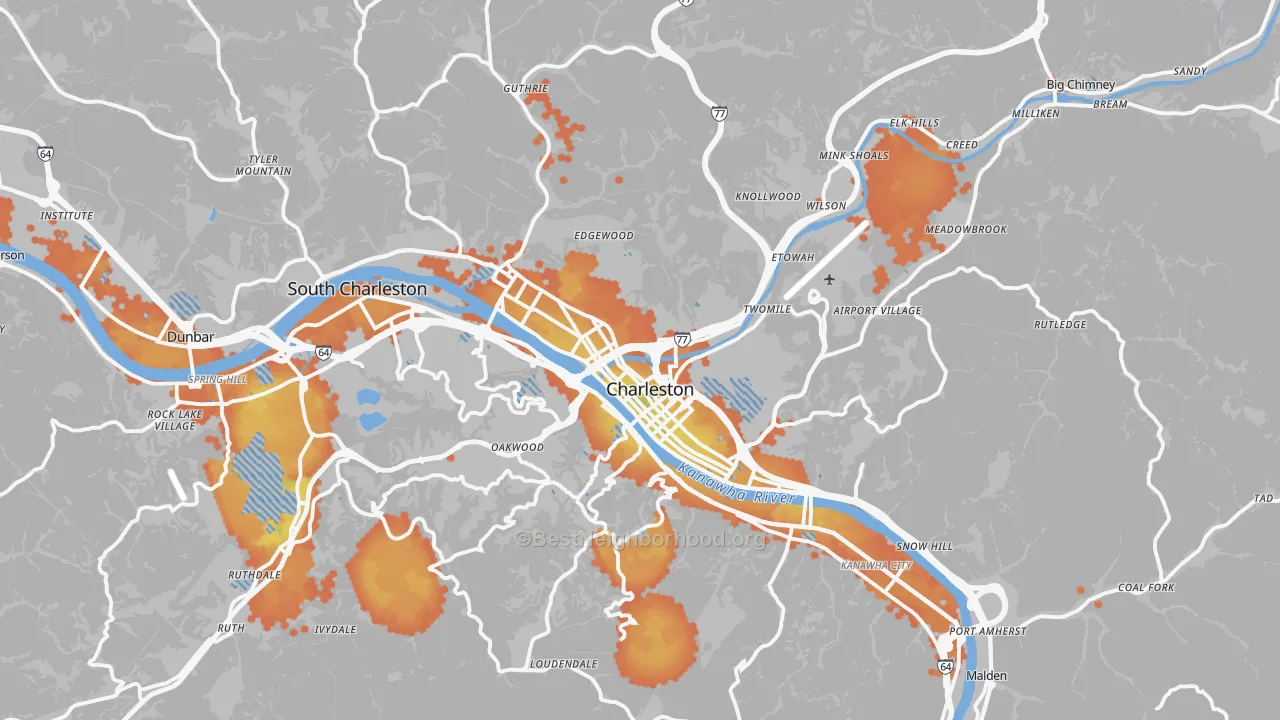 Bike Grade map of Charleston, WV