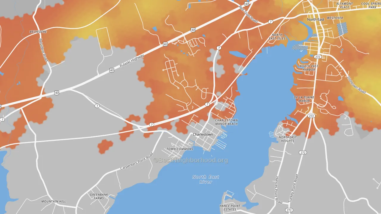 Bike Grade map of Charlestown, MD