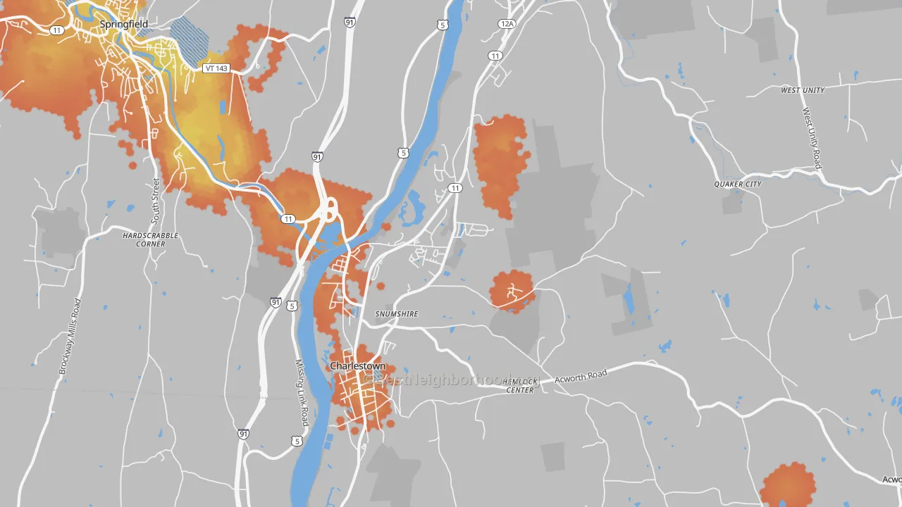 Bike Grade map of Charlestown, NH
