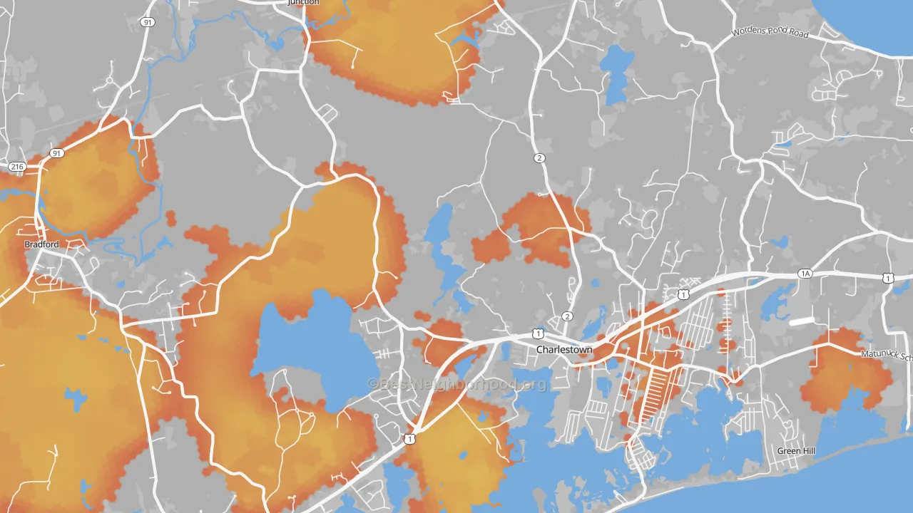 Bike Grade map of Charlestown, RI