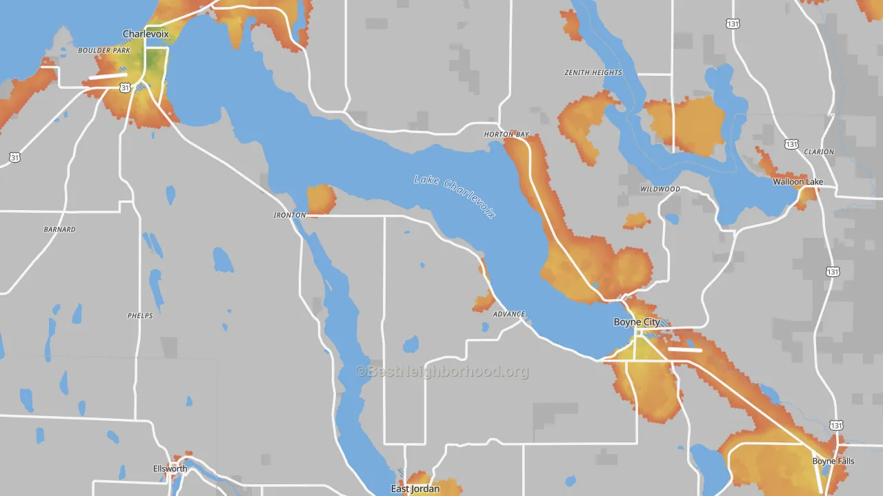 Bike Grade map of Charlevoix County, MI