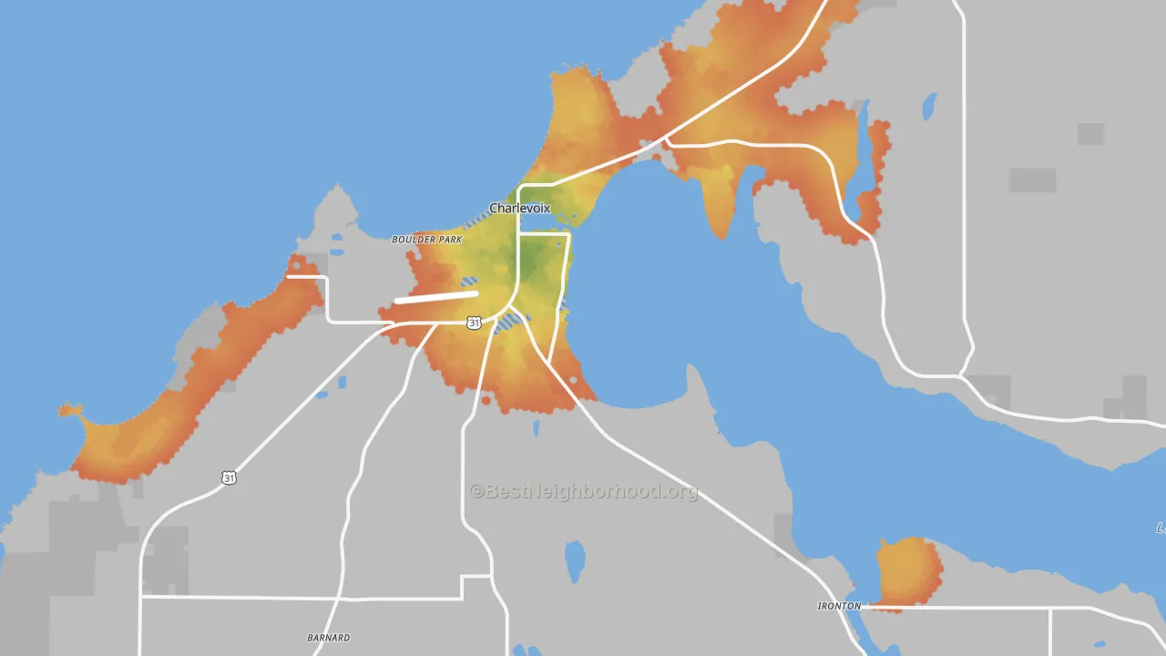 Bike Grade map of Charlevoix, MI