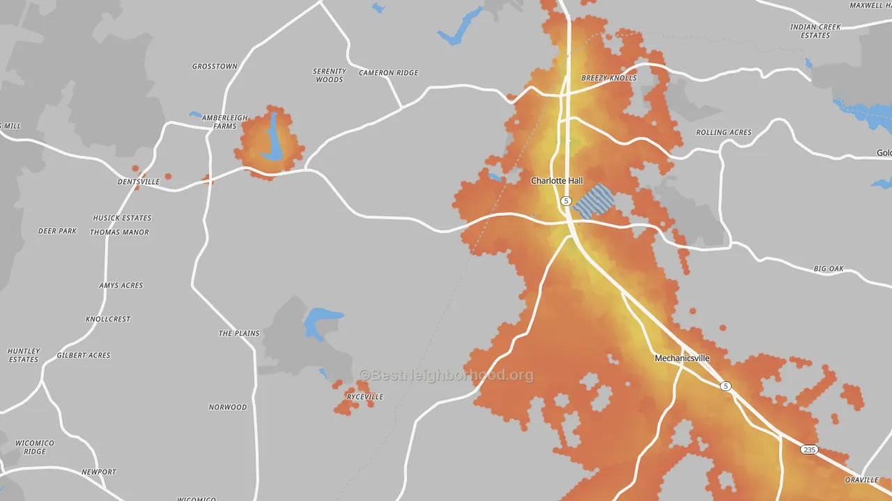 Bike Grade map of Charlotte Hall, MD