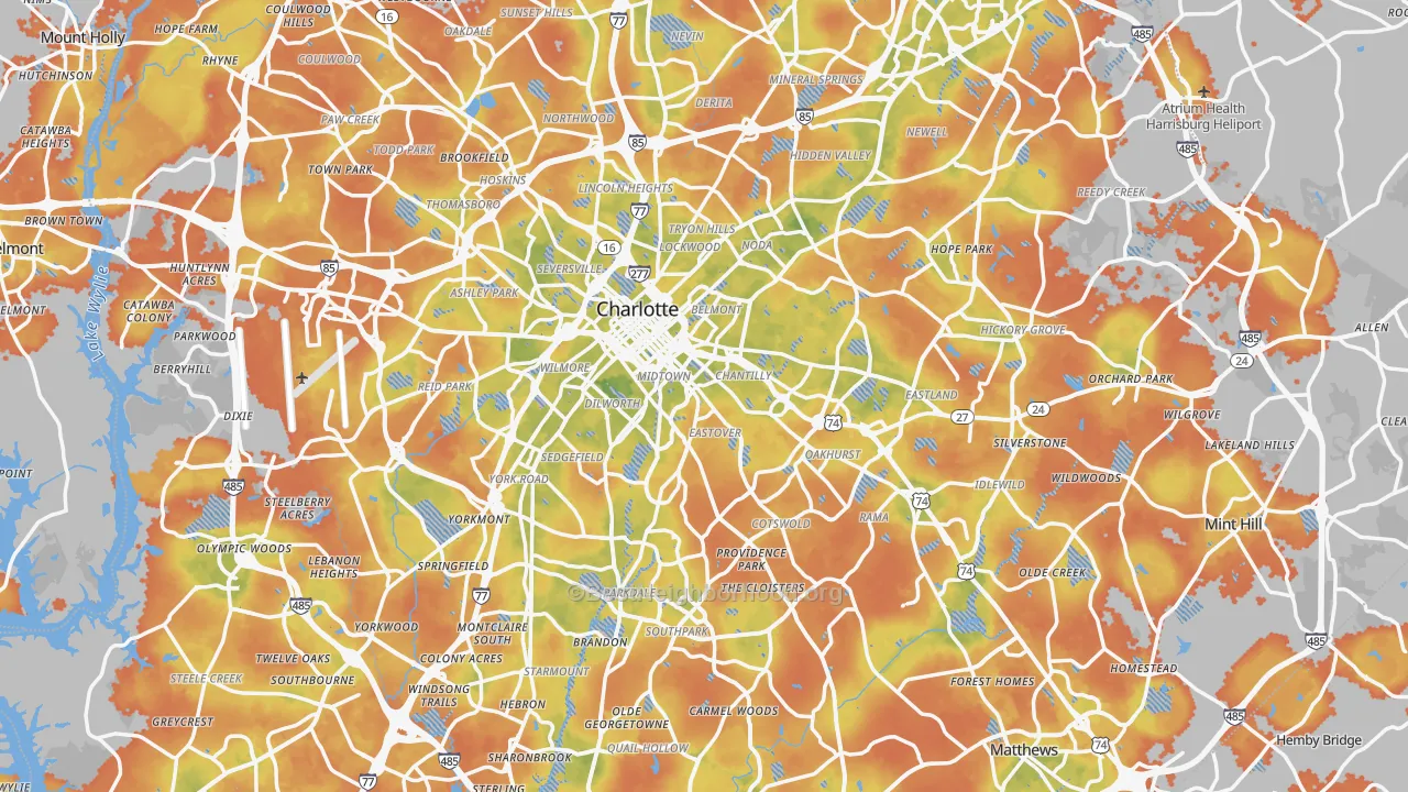 Bike Grade map of Charlotte, NC