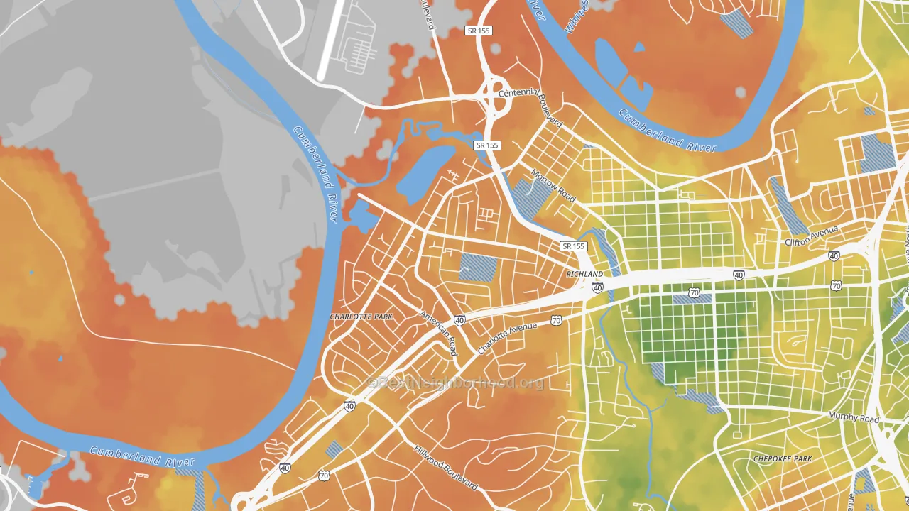 Bike Grade map of Charlotte Park, Nashville, TN