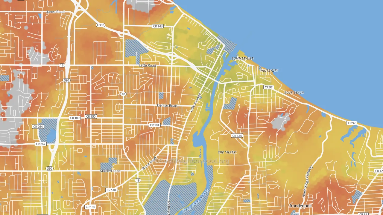 Bike Grade map of Charlotte, Rochester, NY