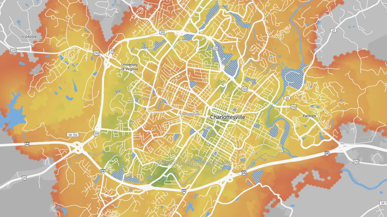 Bike Grade map of Charlottesville City, VA