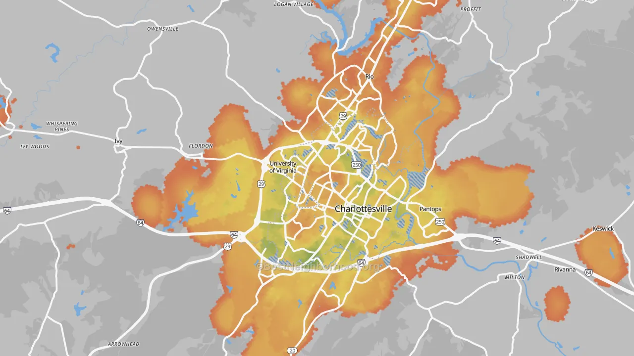 Bike Grade map of Charlottesville, VA