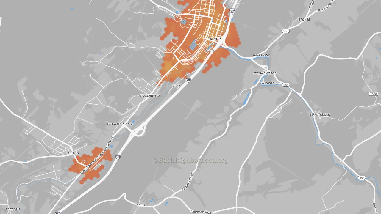 Bike Grade map of Charlottsville, PA
