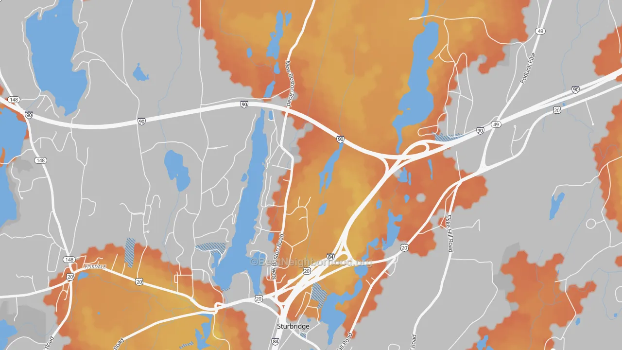 Bike Grade map of Charlton City, MA
