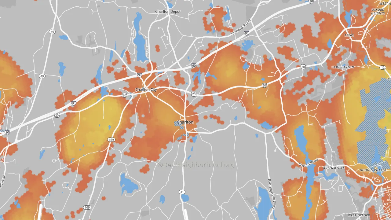 Bike Grade map of Charlton, MA