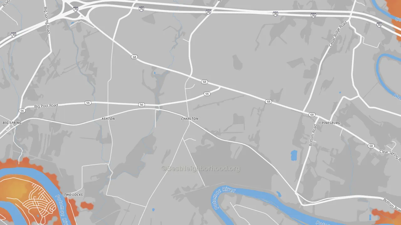Bike Grade map of Charlton, MD