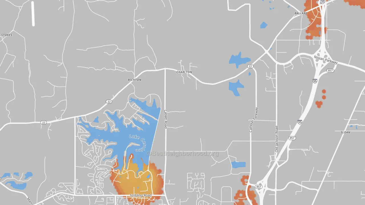 Bike Grade map of Charlton, MS