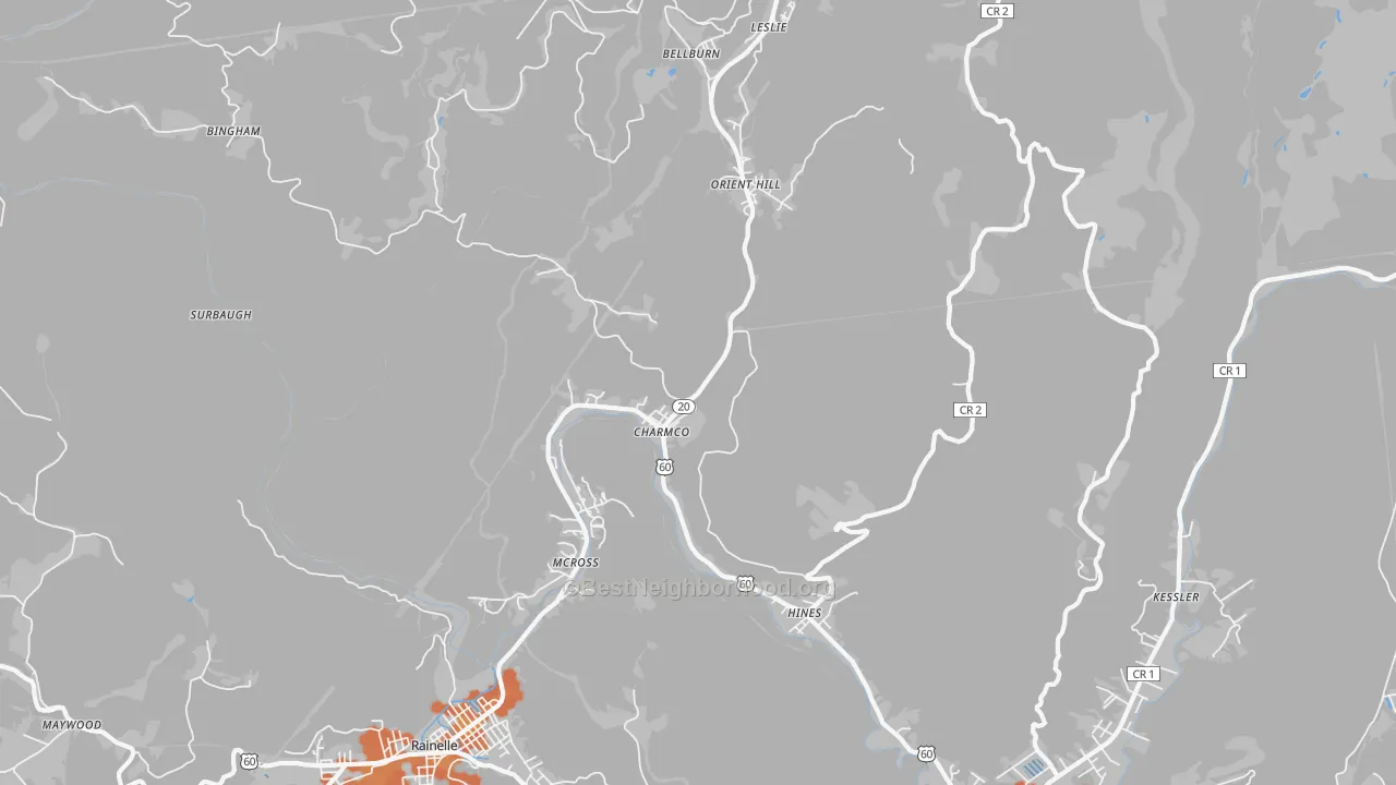 Bike Grade map of Charmco, WV