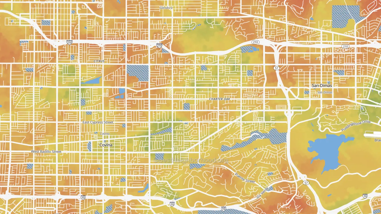 Bike Grade map of Charter Oak, Covina, CA