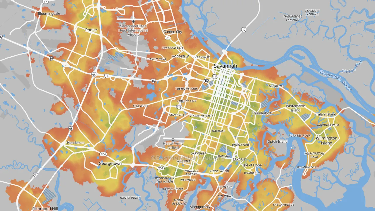 Bike Grade map of Chatham County, GA